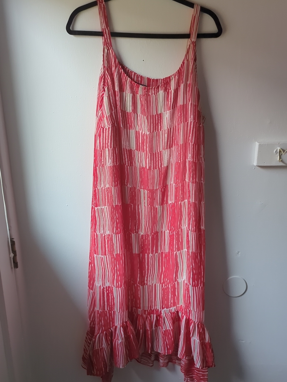 Nic + Zoe Pink & White Striped Check Ruffled Hem Maxi Dress Size 1X